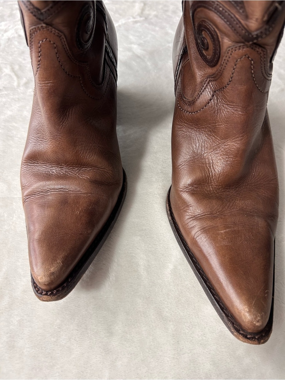 Carlos Santana Slinger Brown Leather Die Cut Western Heeled Boots Pullon Size 9 - Picture 2 of 16